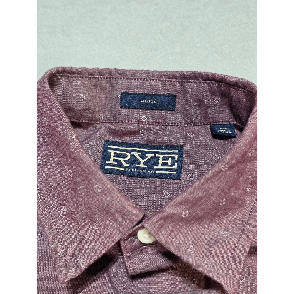 Hawker Rye Mens Slim Fit Long Sleeve Button Down Shirt Burgundy Micro Print XS - Picture 3 of 7